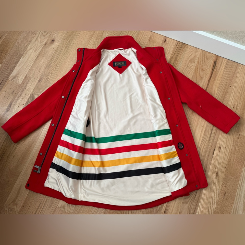 Pendleton Wool Coat Jacket Longline Bright Red Si… - image 3